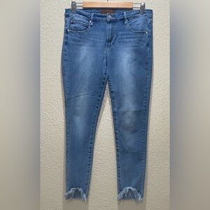 Leith Blue Mid-Rise Skinny Cropped Jeans with Distressed Hem